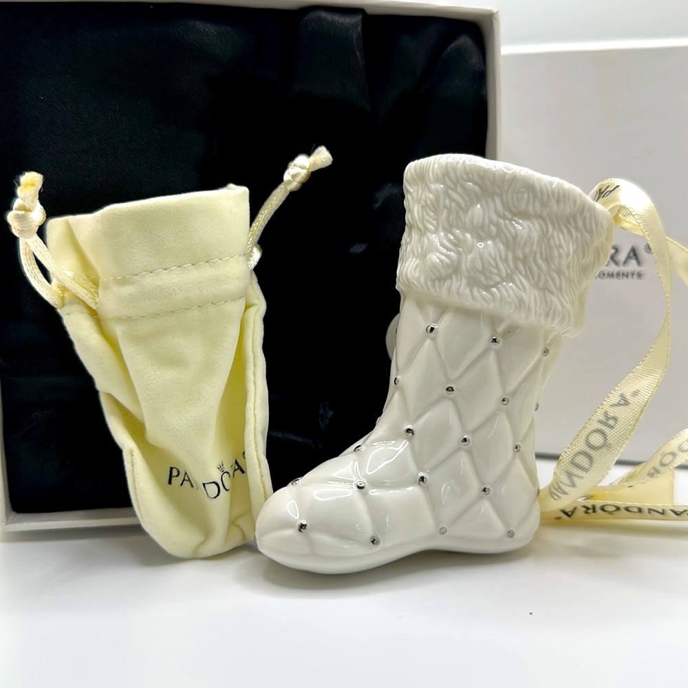 Pandora 2012 Porcelain Stocking Boot Christmas Ornament in its original box.